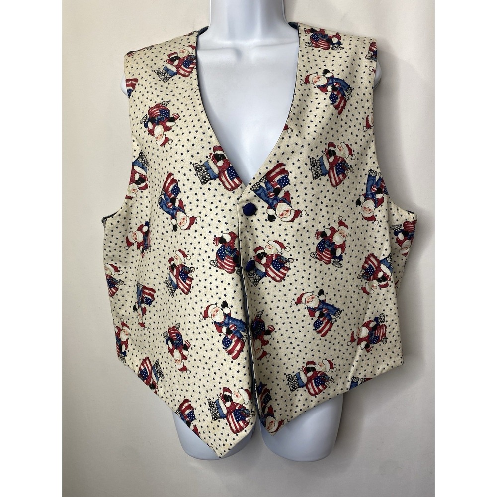 Vintage Womens Patriotic Christmas Vest Measures Large Santa Clause Holidays Y2K